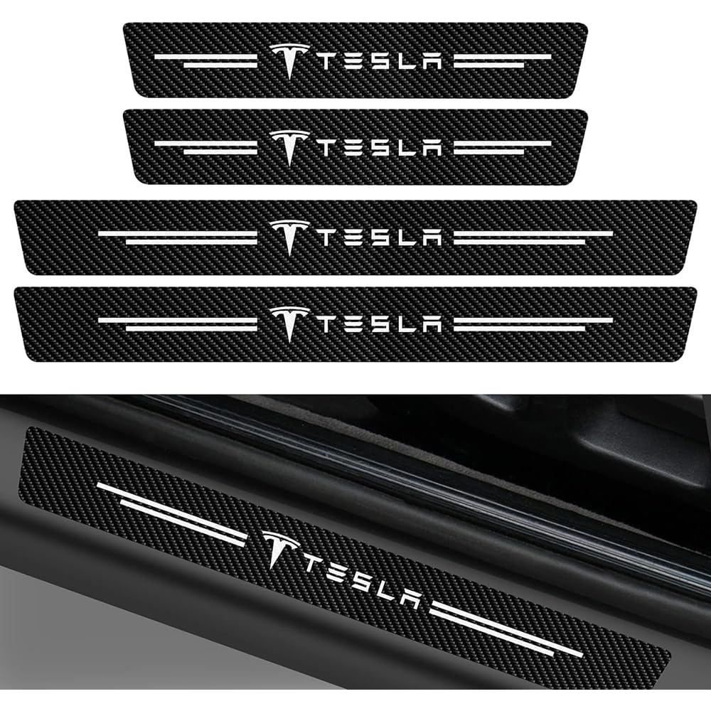 4 Stück Auto Einstiegsleisten Schutz, für Tesla Model Y 2020-2023 Auto Türschweller Schutz Kohlefaser Auto Türeinstiegsschutz Aufkleber von KEEVAY