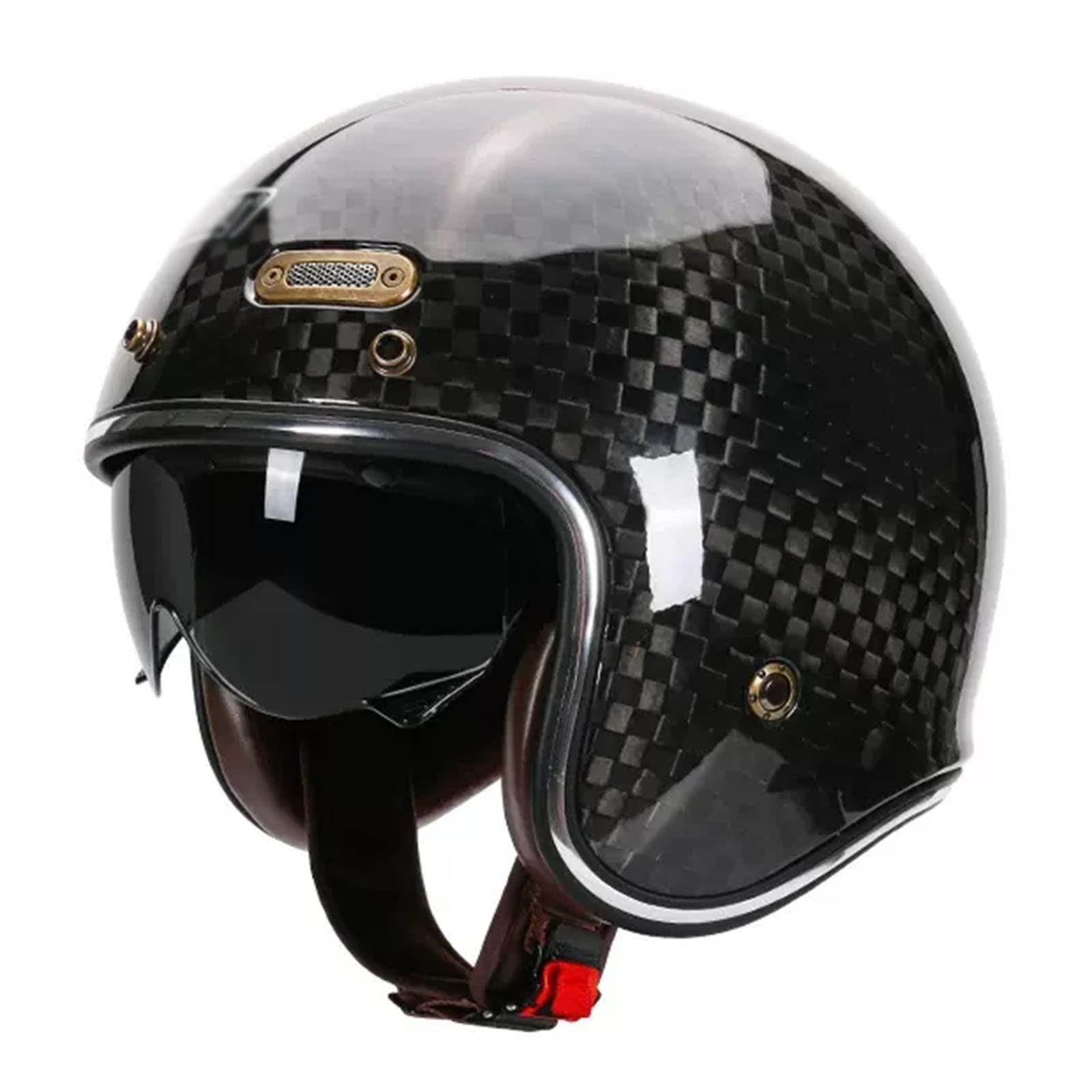 KEFFOR Retro Motorrad Open Face Helme DOT/ECE-Zulassung, Motorradhelm Kohlefaser, Solid Motorrad Halbhelme, Jethelme Herren Damen, Rollerhelm Chopperhelm (Color : D, Size : M=(57-58cm)) von KEFFOR