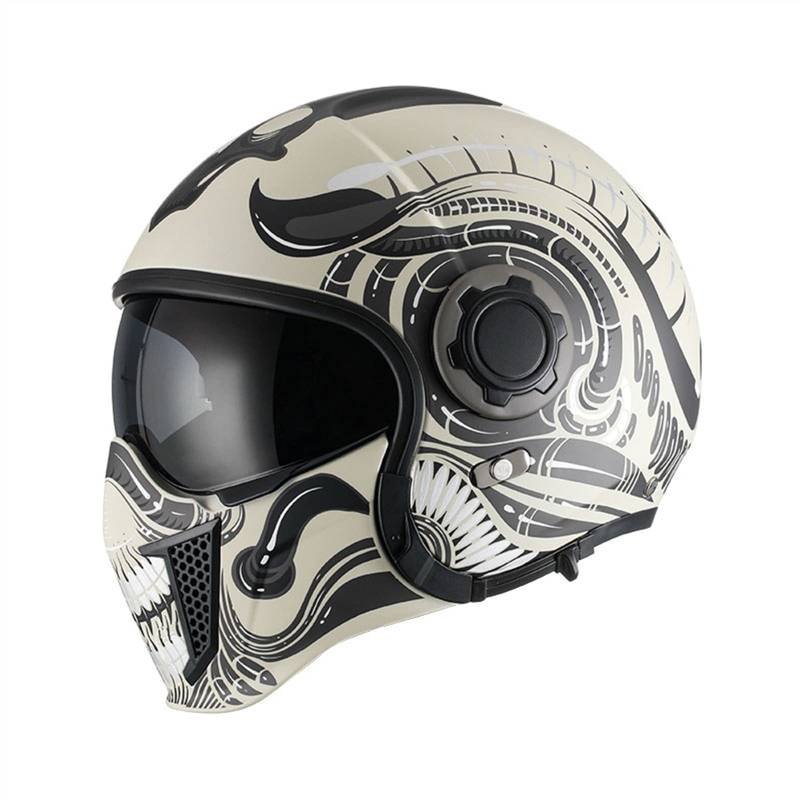 Motocrosshelme, Abnehmbar Motorradhelm DOT ECE Zertifiziert, Herren Damen Jethelme Mit Visier, Erwachsene Strassen Rennen Schutzhelm, Motorrad Integralhelme Für Universal ( Color : F , Size : L=59-60c von KEFFOR