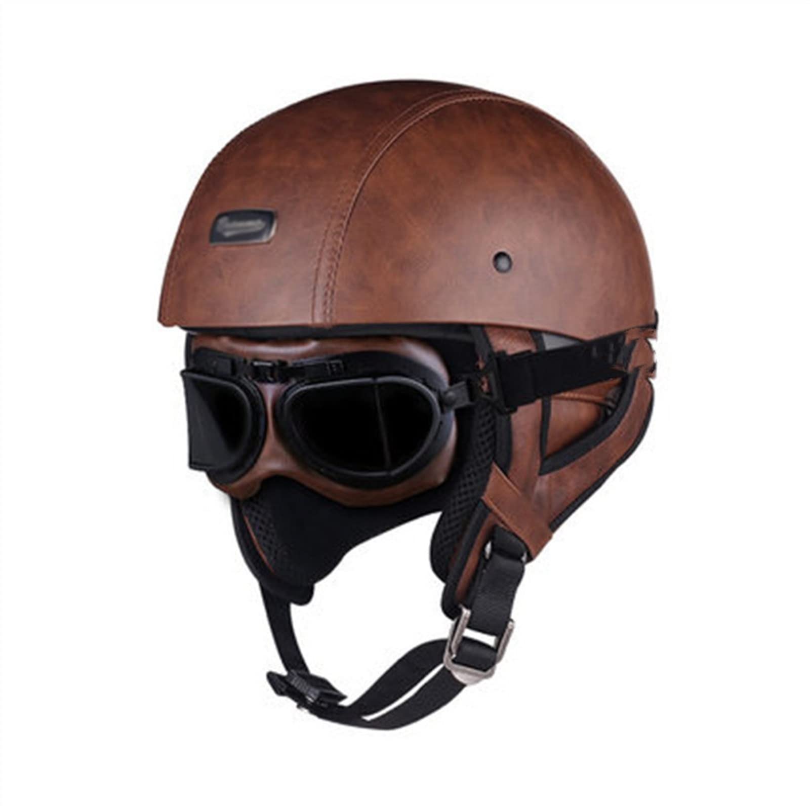 Vintage Offener Helm DOT/ECE-Zulassung, Rétro Motorrad Halbhelme, Motorradhelm Brain Cap Helme Mit Schutzbrille, PU-Leder Jethelme Herren Damen, Helme Für Scooter Moped ( Color : A , Size : S=(55-56cm von KEFFOR