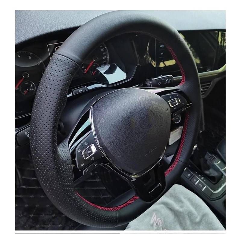 Auto Lenkradbezug DIY Mikrofaser Leder Auto Lenkrad Zopf Abdeckung Für Golf 7 Mk7 Für Neue Für Polo Für Passat B8 Für Tiguan Für Sharan Für Jetta Lenkradabdeckung(Black Thread) von KEFFUBPG