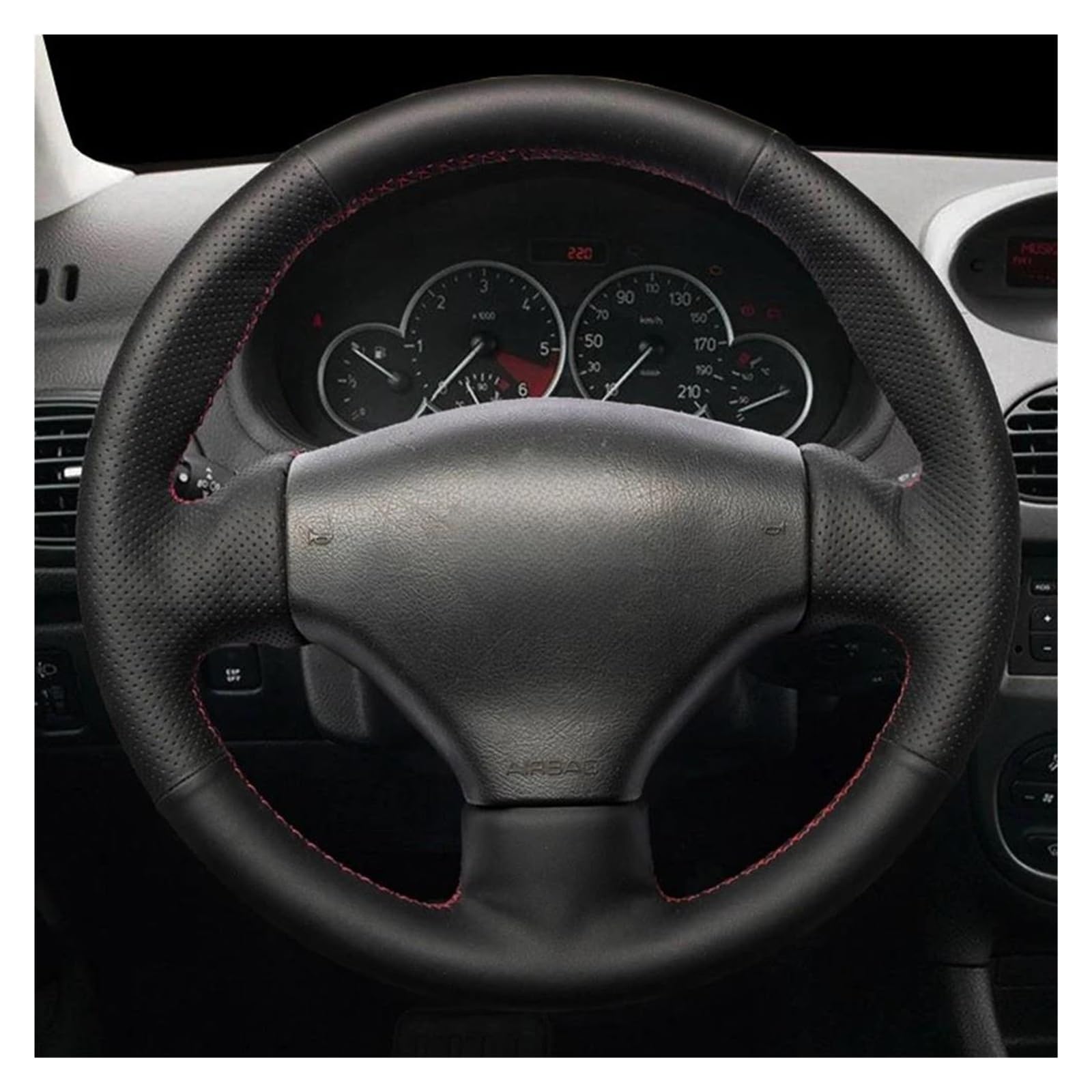 Auto Lenkradbezug DIY Schwarz Faux Leder Auto Lenkrad Abdeckung Für Peugeot 206 1998-2005 Für 206 SW 2003 2004 2005 Lenkradabdeckung(Red Thread) von KEFFUBPG