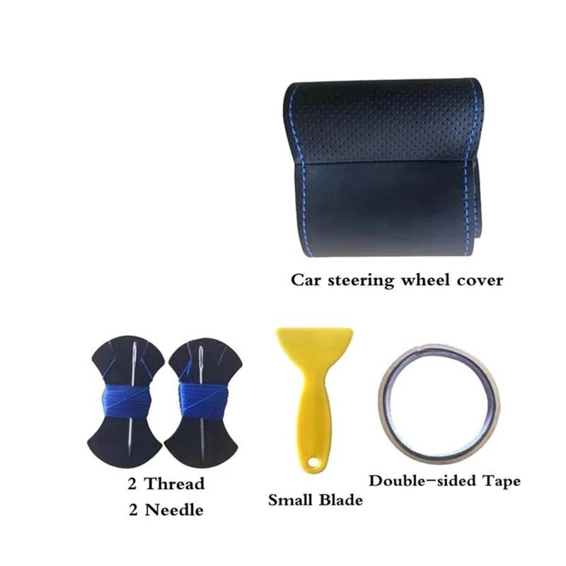 Auto Lenkradbezug Für A2 8Z A3 8L Für Sportback A4 B6 Für Avant A6 C5 A8 D2 TT 8N S3 S4 RS 4 DIY Schwarz PU Mikrofaser Leder Lenkrad Abdeckung Lenkradabdeckung(Light Blue Thread) von KEFFUBPG