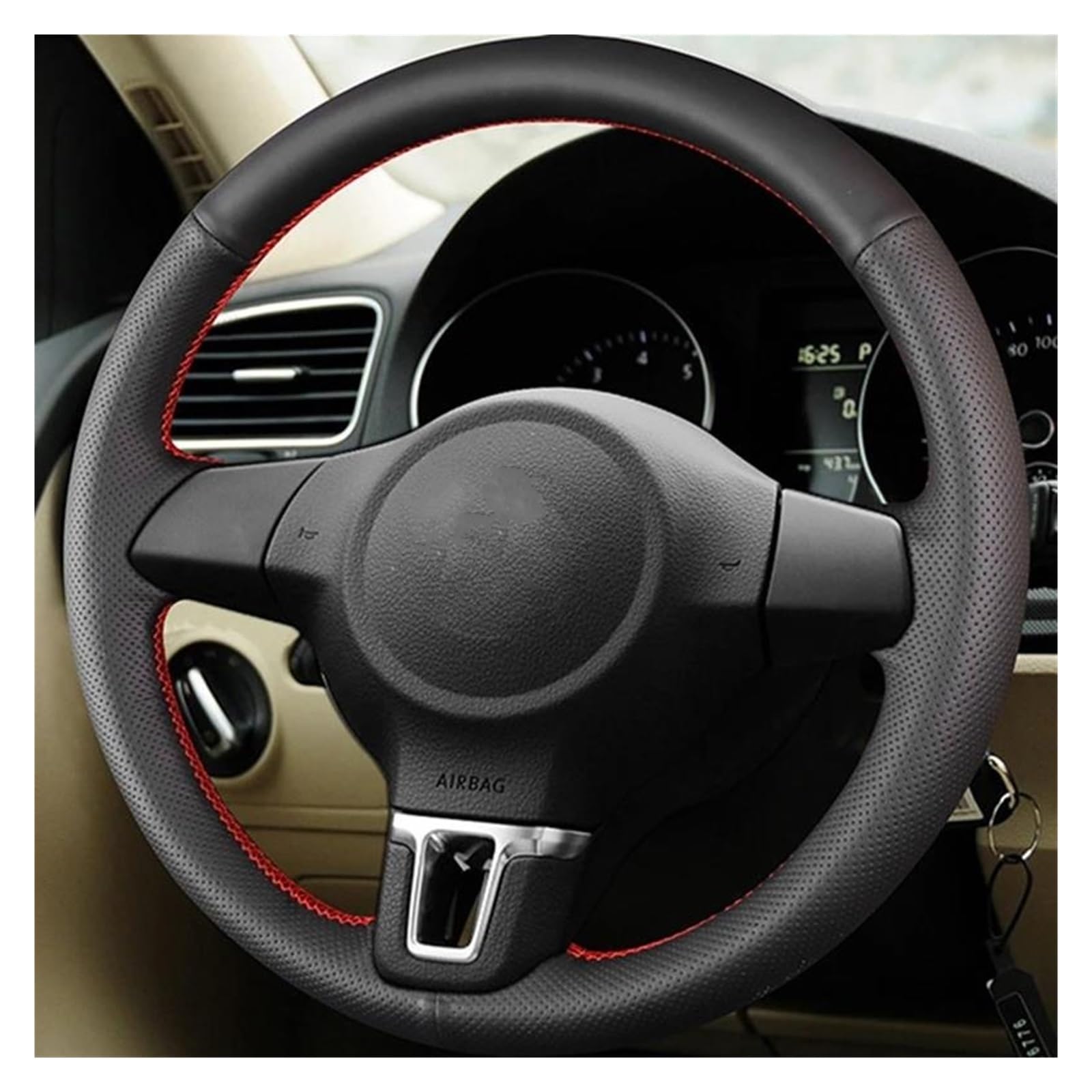 Auto Lenkradbezug Für VW Für Golf 6 Mk6 Für Polo MK5 2010 2011 2012 2013 Künstliche Leder DIY Schwarz Lenkrad Abdeckung Lenkradabdeckung(Gray Thread) von KEFFUBPG