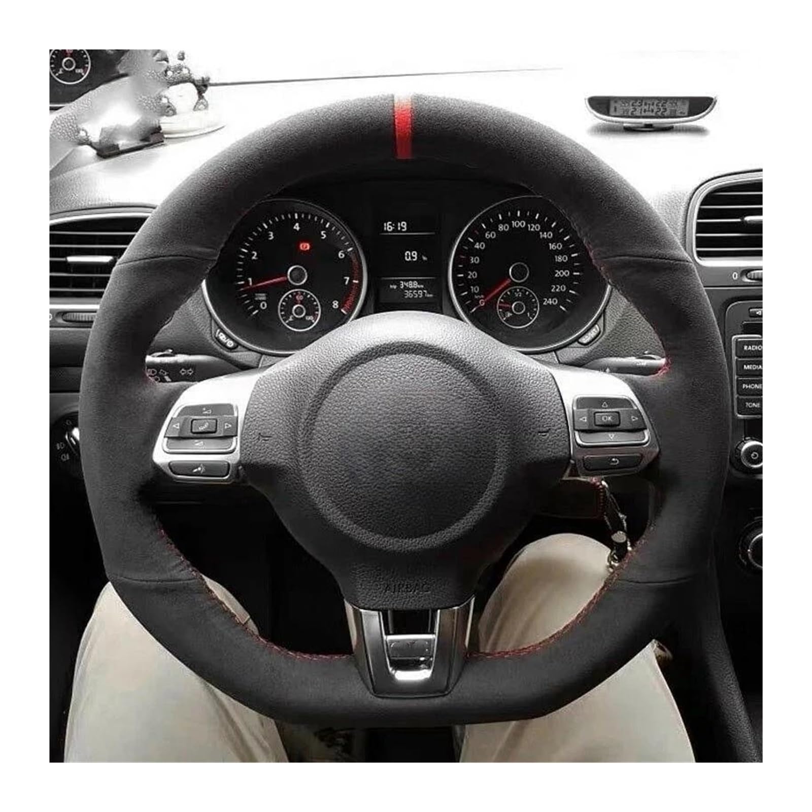 Auto Lenkradbezug Maßgeschneiderte Auto-Lenkradabdeckung Schwarz Für VW Für Golf 6 Für GTI MK6 Für Polo Für GTI Für Scirocco R Für Passat CC Für Line 2010 Lenkradabdeckung(Style 1) von KEFFUBPG