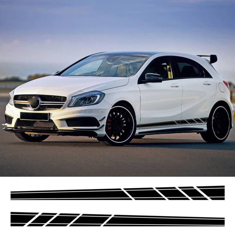 2 Stück Auto Seitentür Schürze Aufkleber, für Mercedes-Benz AMG A45 A Klasse Racing Stripe Style Vinyl Kit Aufkleber Auto Tuning Zubehör von KEHHZUHL