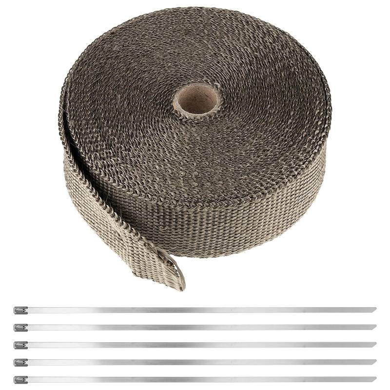 KEILEOHO 15m Hitzeschutzband Auspuff, 5cm Hitzeschutzband Basaltfaser mit 10 Edelstahl Kabelbinder, Titanium Hitzeschutzband Auspuffband Motorrad für Fächerkrümmer Krümmerband Auto Thermoband von KEILEOHO