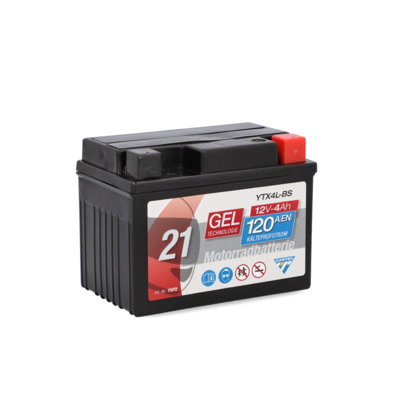 CARTEC Motorradbatterie YTX4L-BS, 4Ah, 120A, Gel Technologie Motorrad-Starter-Batterie, Erstausrüsterqualität, zyklenfest, lagerfähig, wartungsfrei, schwarz von Cartec