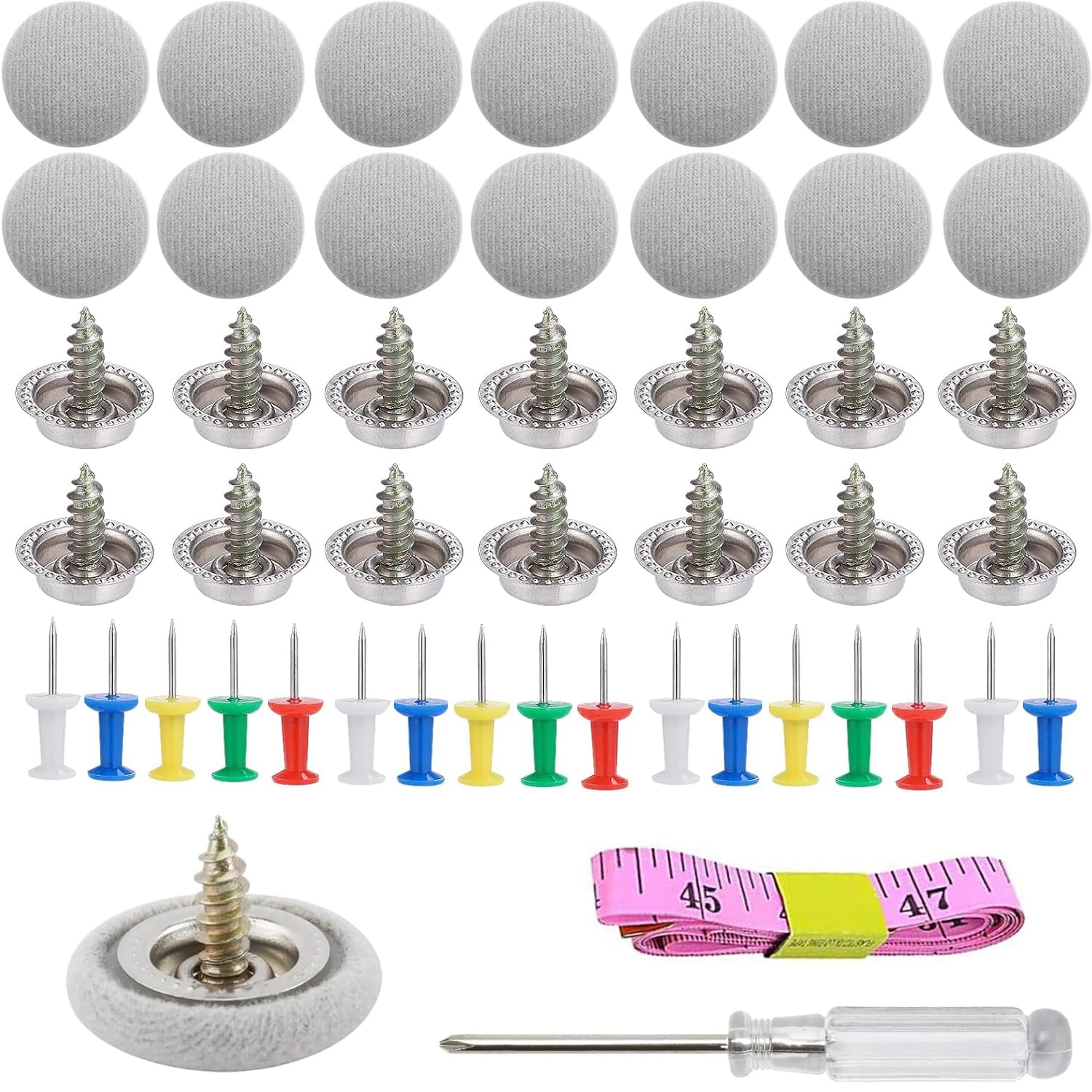 65 Stück Reparaturknöpfe für Autodach, Nieten für Fahrzeuge, Auto mit 65 Stiften, 1 Schraubendreher, 1 Maßband, Knöpfe, Autodach für alle Dächer, Autos (Grau) von KEKECHAORAN