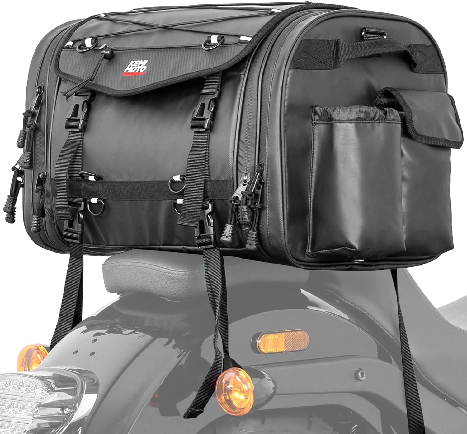 KEMIMOTO Motorrad Tasche 45-65L, wasserdichte Motorrad Hecktasche, große Kapazität, erweiterbare Satteltasche, Gepäckträgertasche mit Regenhülle, einfache Montage, schwarz von KEMIMOTO