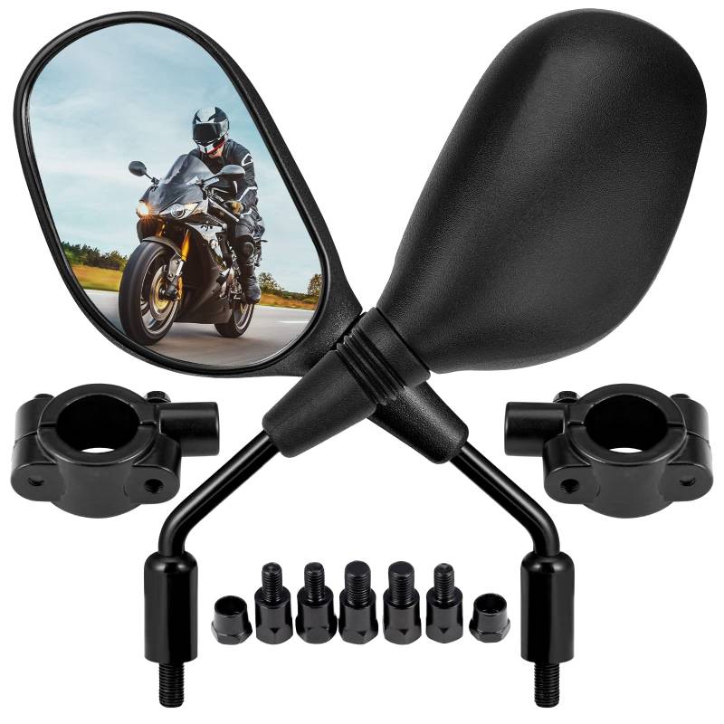 KEMIMOTO Motorrad Spiegel für 22mm Lenker, E24 Zertifizierte Rückspiegel mit 8&10mm Schrauben, Universal Motorradroller Spiegel mit Halterung, Rückspiegel für Motorrad/Roller/Scooter/Moped usw von KEMIMOTO