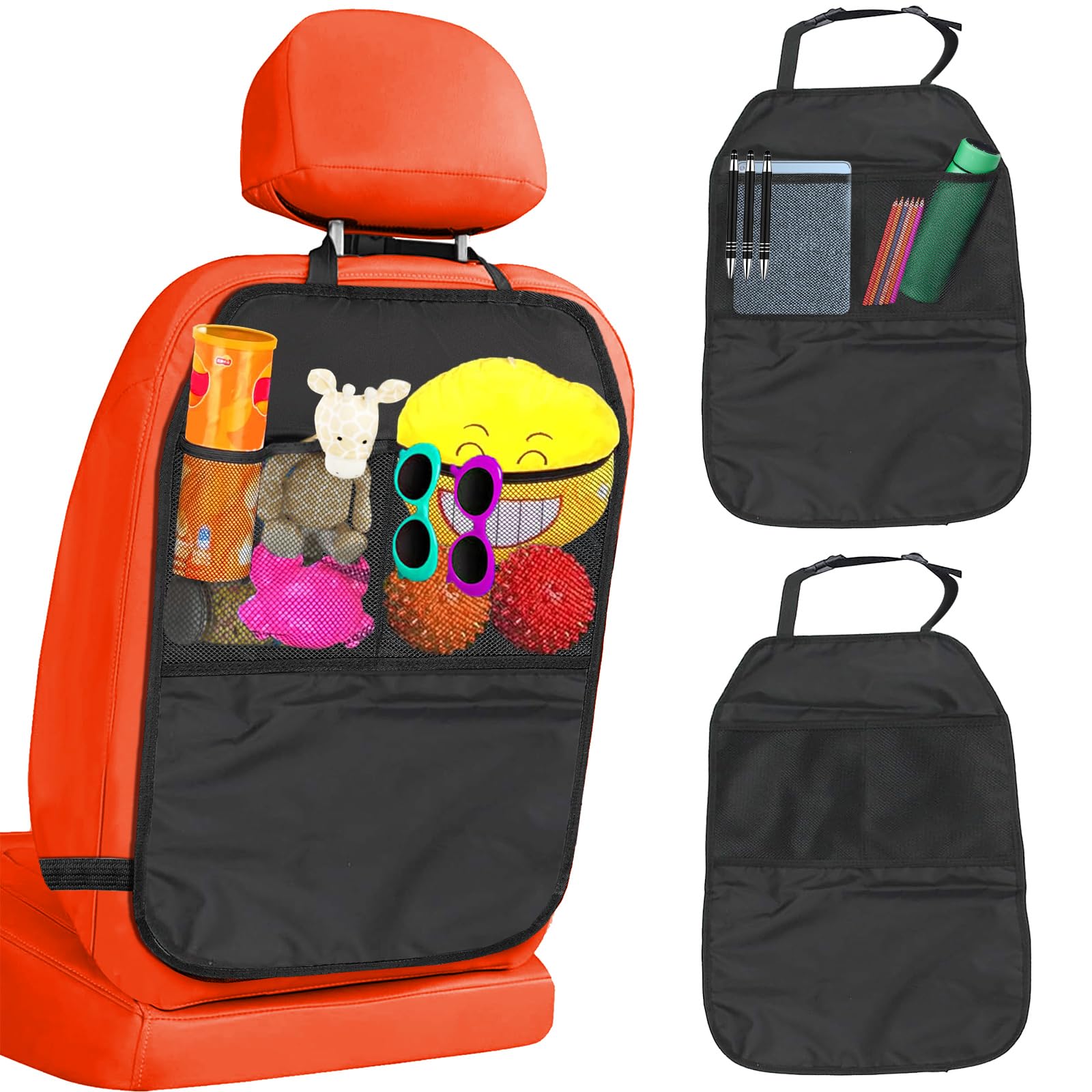 2 Stück Rückenlehnenschutz Auto Kinder, Auto Organizer Kinder Autositz Organizer Wasserdichter Rücksitzschoner mit 2 Netztaschen, Autositz Schutz Rückseite Kinder Auto Rücksitz Organizer - Schwarz von KEPKKU