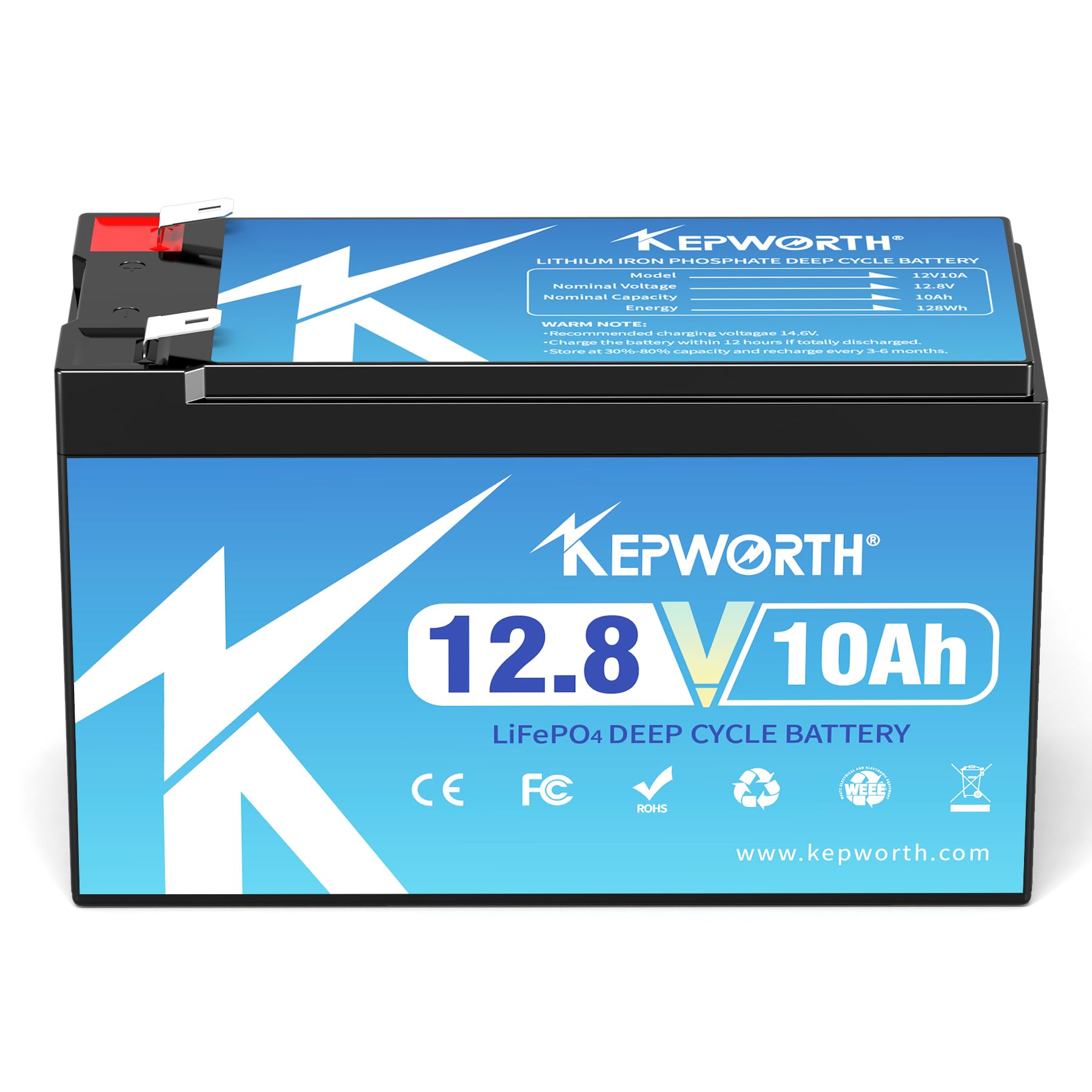 KEPWORTH 12V 10Ah LiFePO4 Batterie Lithium akku, Perfekter Ersatz für Blei-Säure für Wohnmobile, Solaranlage, Boot, Solarpanel Kit,Camping von KEPWORTH