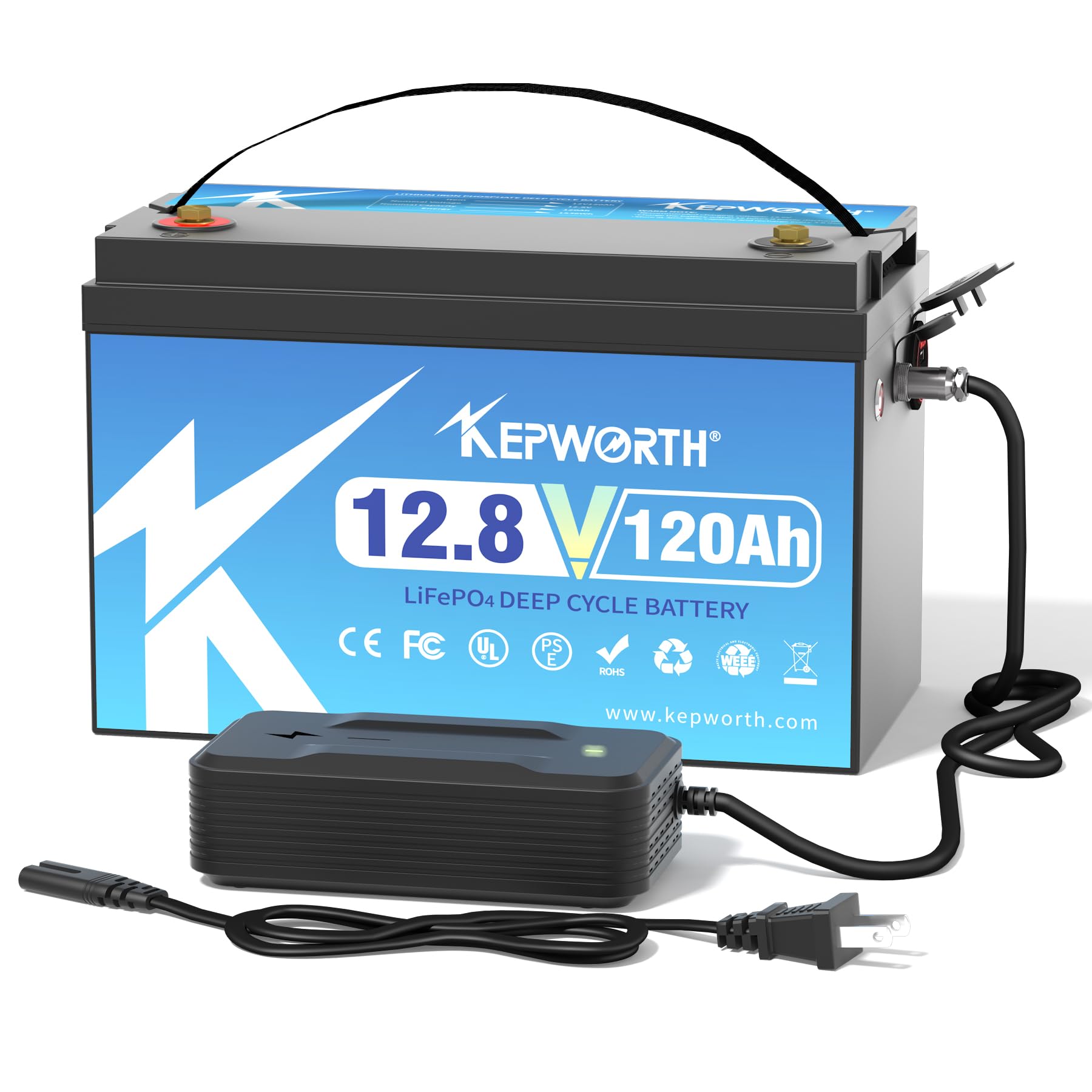 KEPWORTH 12V 120Ah LiFePO4 Batterie Gruppe 31, 120A BMS, 4000-15000 Zyklen Deep Cycle Lithium Akku, Perfekter Ersatz für Blei-Säure Batterien für Wohnwagen, Camping, Boote, Wohnmobile, Solaranlage von KEPWORTH