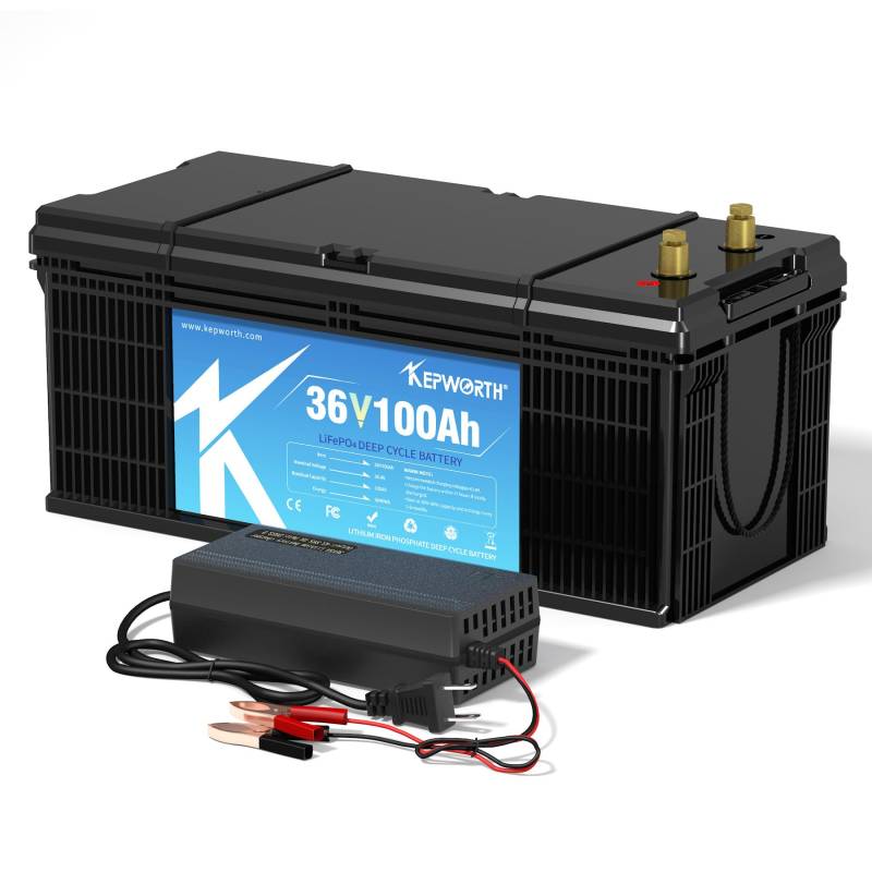 KEPWORTH 36V 100Ah LiFePO4 Batterie, 100A BMS, 4000-15000 Zyklen Deep Cycle Lithium Akku, Perfekter für Golfwagen, Wohnwagen, Inselanlage, Wohnmobil, Solar Home Systeme, Boote von KEPWORTH