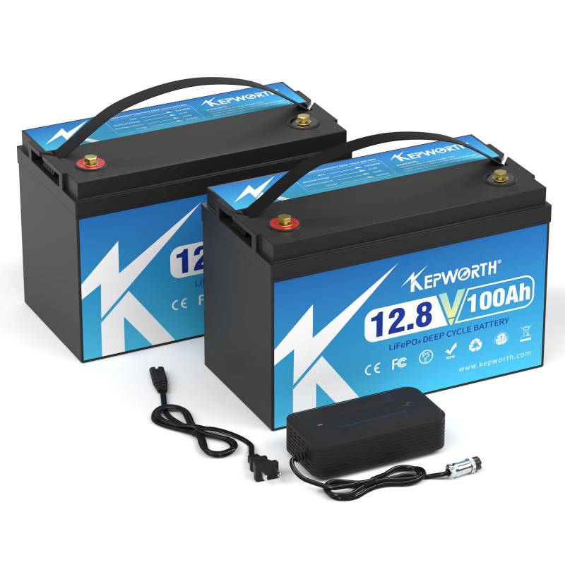 KEPWORTH LiFePO4 100Ah 12.8V Batterie, Lithium Batterie 100A BMS, 4000+ Zyklen Deep Cycle akku, Perfekter Ersatz für Blei-Säure Batterien für wohnmobil, Camping, Solar, Boot, 2 Pakete von KEPWORTH