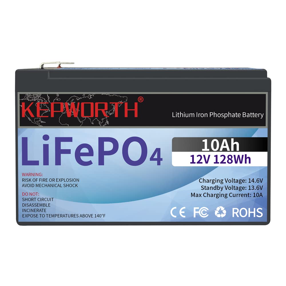 KEPWORTH LiFePO4 12V10Ah wiederaufladbare Batterie Lithium-Eisenphosphat-Batterien mit BMS-Schutz und DeepCycles, Perfekt für Kinderroller, Camping Elektrowerkzeuge, Marineboote, Camping, Backup Power von KEPWORTH