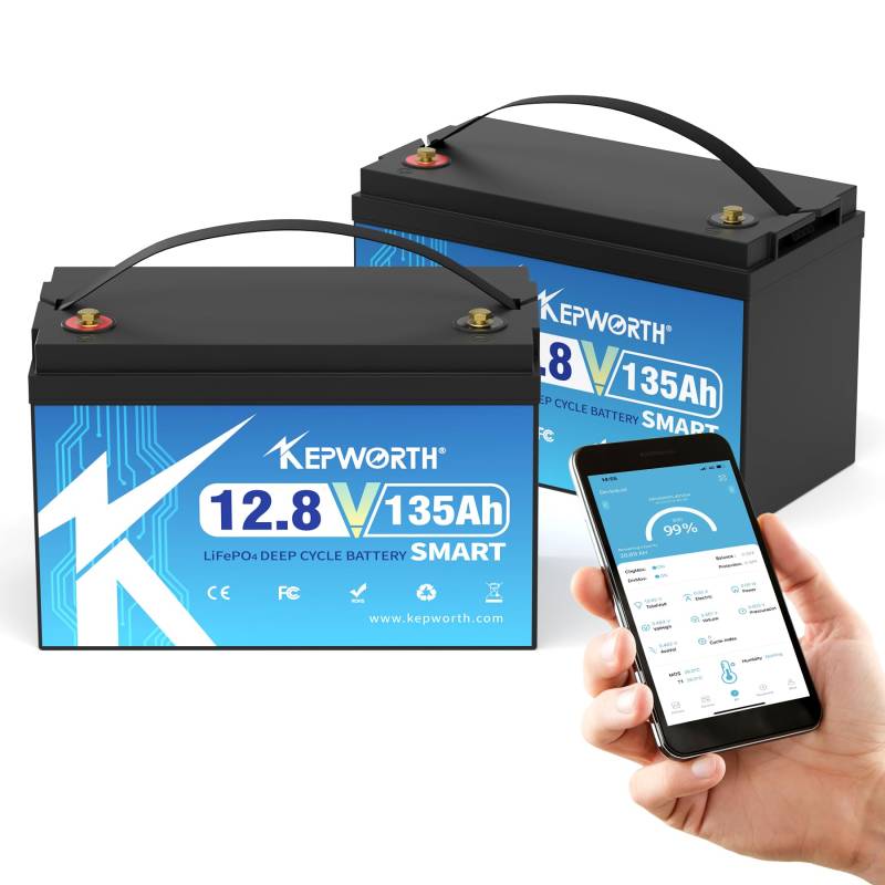 KEPWORTH LiFePO4 135Ah 12.8V Batterie Bluetooth lithium batterie 100A BMS, 4000+ Zyklen Deep Cycle akku, Perfekter Ersatz für Blei-Säure Batterien für wohnmobil, Camping, Solar, Boot, 2 Pakete von KEPWORTH