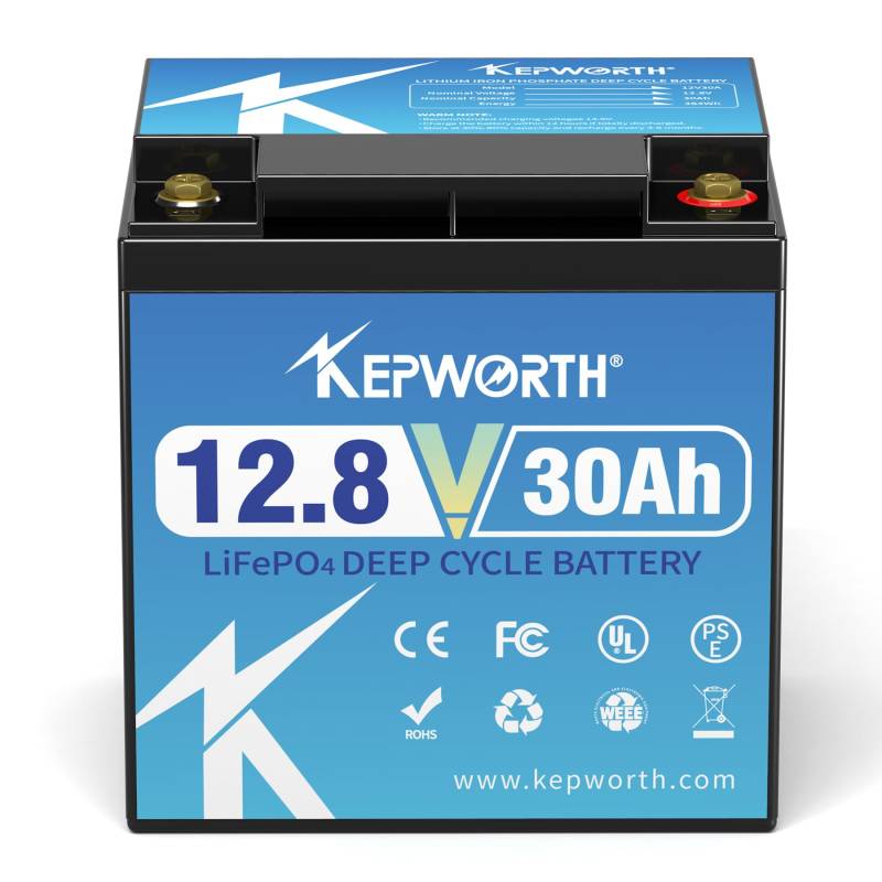 KEPWORTH LiFePO4 30Ah 12V Batterie, Lithium Akku mit BMS, Wiederaufladbar Deep Cycle,Perfekt für Backups, Hausalarm von KEPWORTH