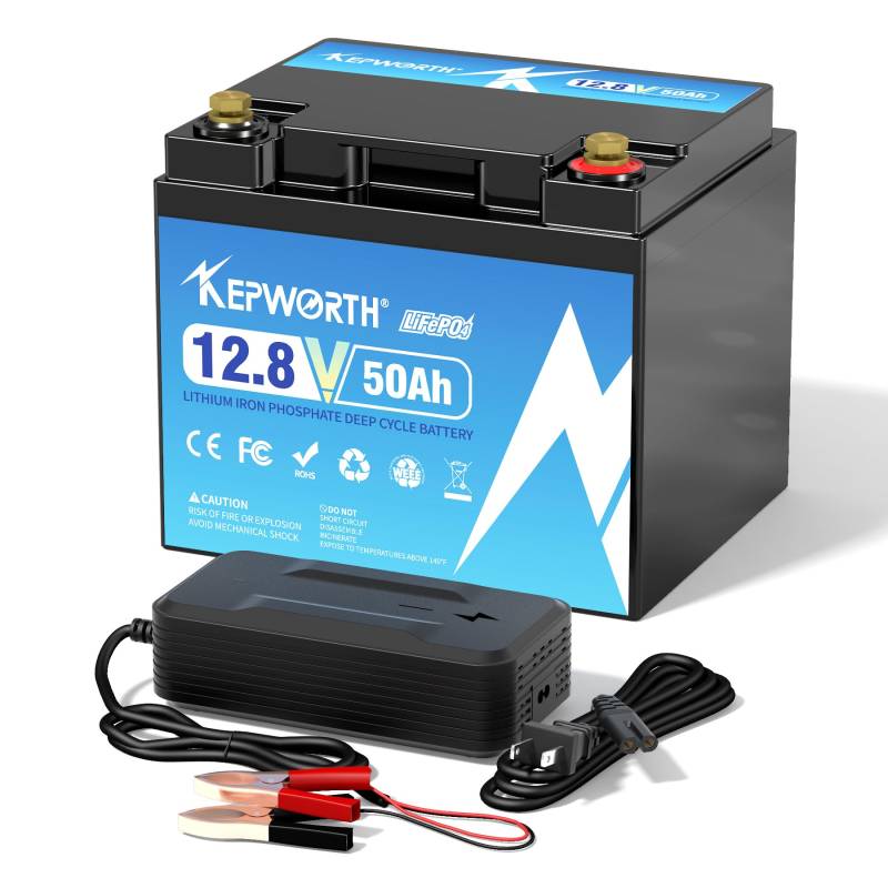 KEPWORTH LiFePO4 50Ah 12V Batterie, Lithium Akku mit 50A BMS, Max. 15000 Zyklen, Perfekter Ersatz für Blei-Säure für Wohnmobile, Solaranlage, Boot, Solarpanel Kit,Camping von KEPWORTH