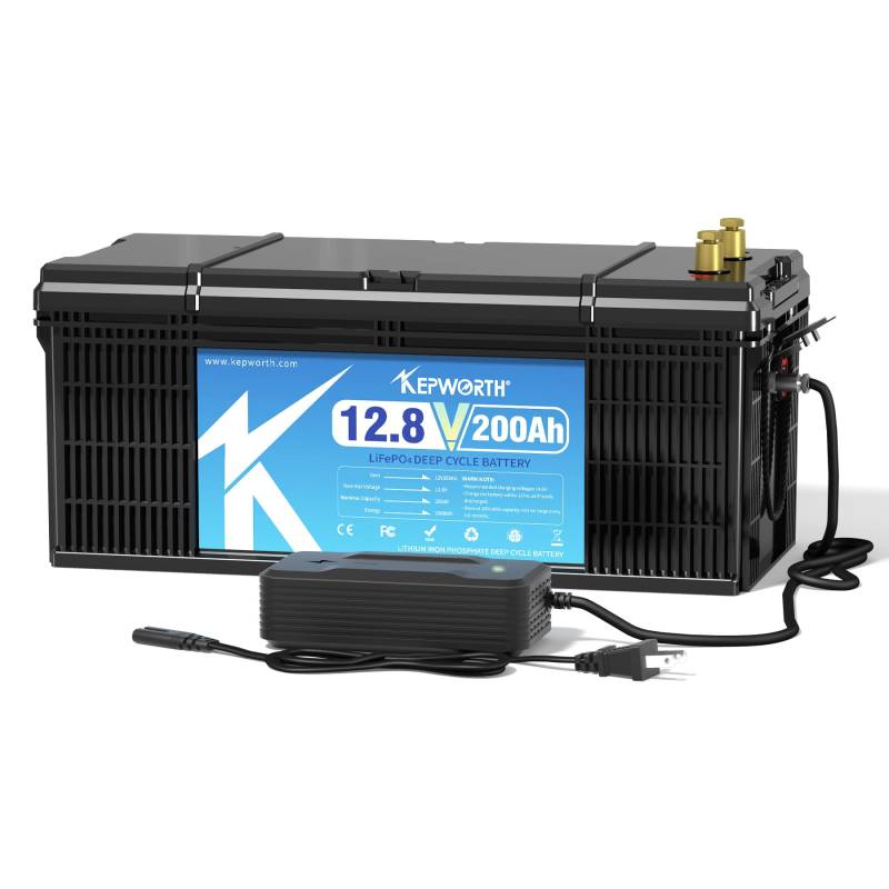 KEPWORTH LiFePO4 Batterie 12.8V 200Ah, 2560Wh Lithium Akku mit 200A BMS, Max. 15000 Zyklen, Perfekter Ersatz für Blei-Säure für Wohnmobile, Solaranlage, Boot, Solarpanel Kit,Camping von KEPWORTH