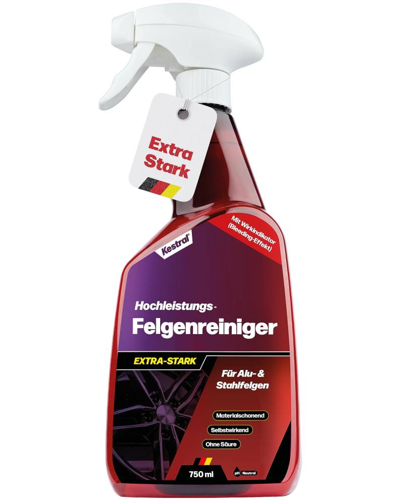 KESTRAL® Felgenreiniger - EXTRA STARK - besonders materialschonend ohne Säure - Entfernt mühelos Schmutz & Bremsstaub - Auto Felgenreiniger für Alu-, Stahl- & Chromfelgen - Made in Germany von KESTRAL