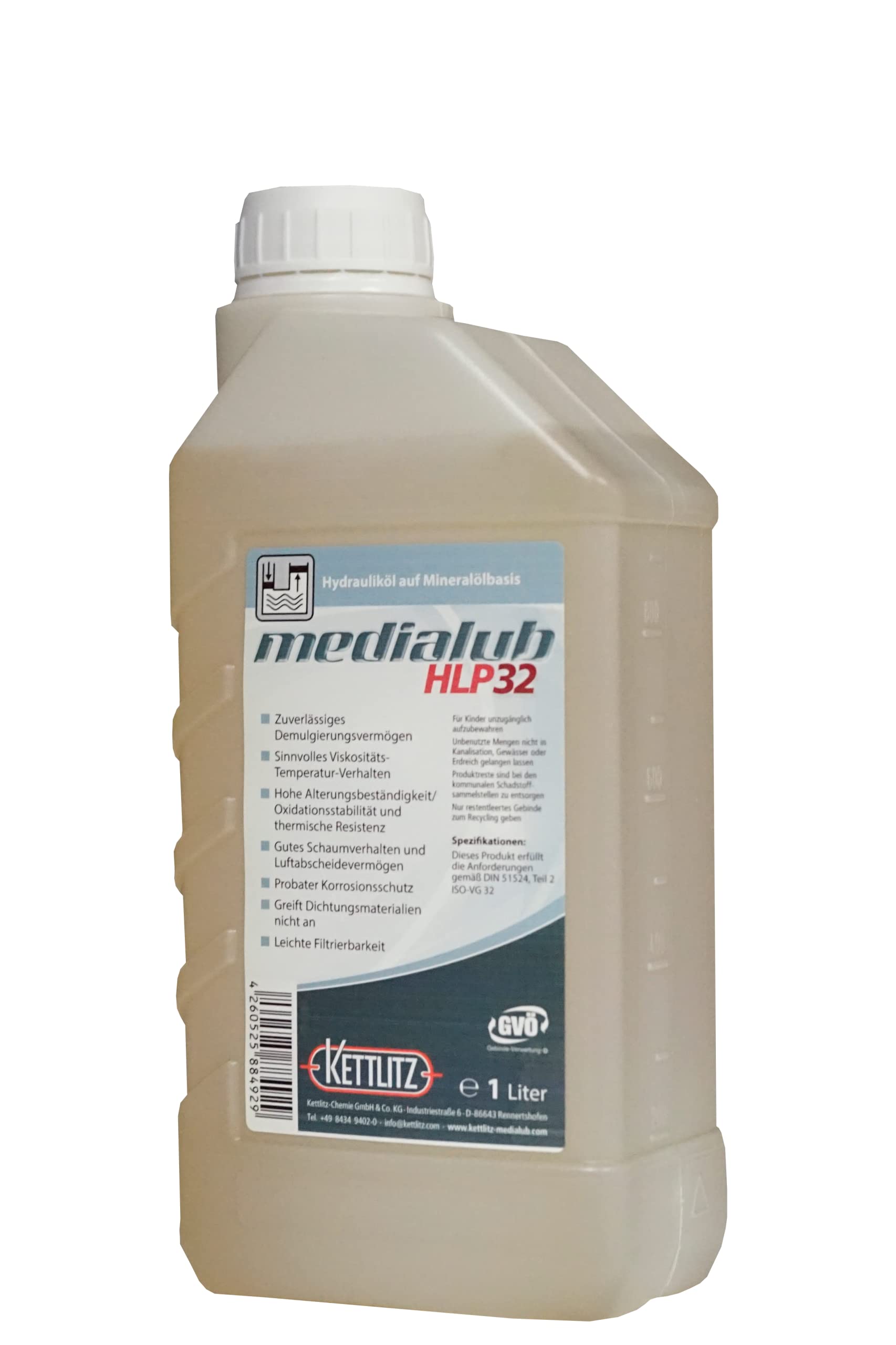 1 Liter Mineralisches Hydrauliköl KETTLITZ-Medialub HLP 32 Hydrauliköl auf Mineralölbasis von KETTLITZ-Medialub