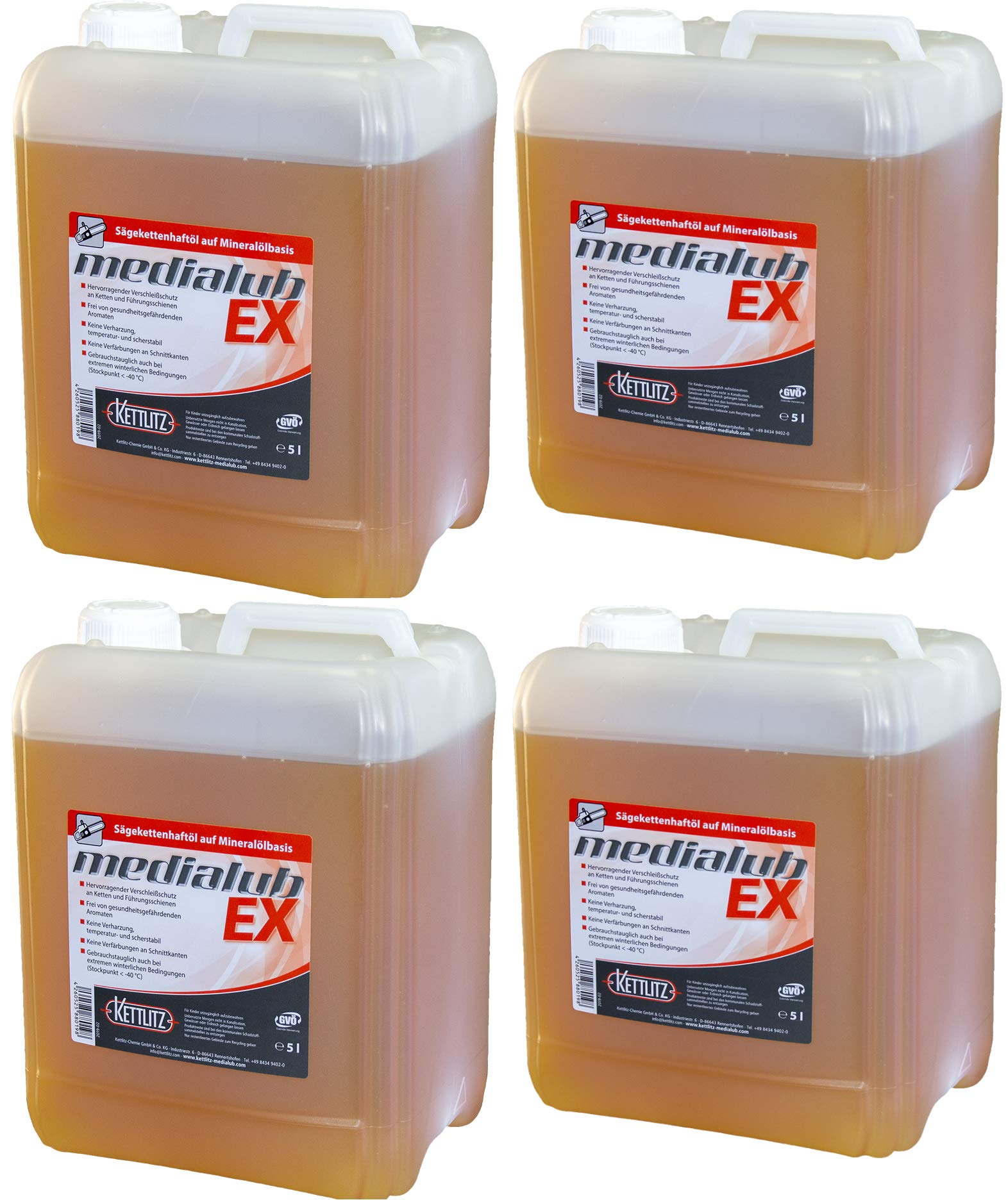 4 x 5 Liter Mineralisches Hochleistungs Kettenöl KETTLITZ-Medialub EX Sägekettenhaftöl auf Mineralölbasis von KETTLITZ-Medialub