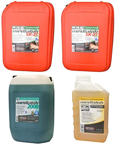 FORST TO GO PROFI, 2 X 25 Liter Medialub SK-2T Sonderkraftstoff Alkylatbenzin 2 Takt, 20 Liter Medialub 2000 Bio Kettenöl-Sägekettenöl +1 L Gerätereiniger/Forst- Agrar Reiniger von KETTLITZ-Medialub