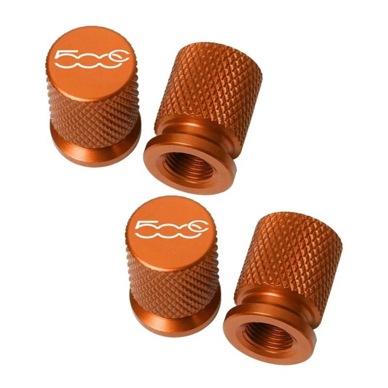 Reifenventilkappen Für 500 500C 2007-2013 Für Panda 2003-2012 Zubehör 4PCS Auto Rad Reifen Ventilkappen Reifen Vorbau Abdeckungen Airdust Wasserdicht(Orange) von KFHBNI