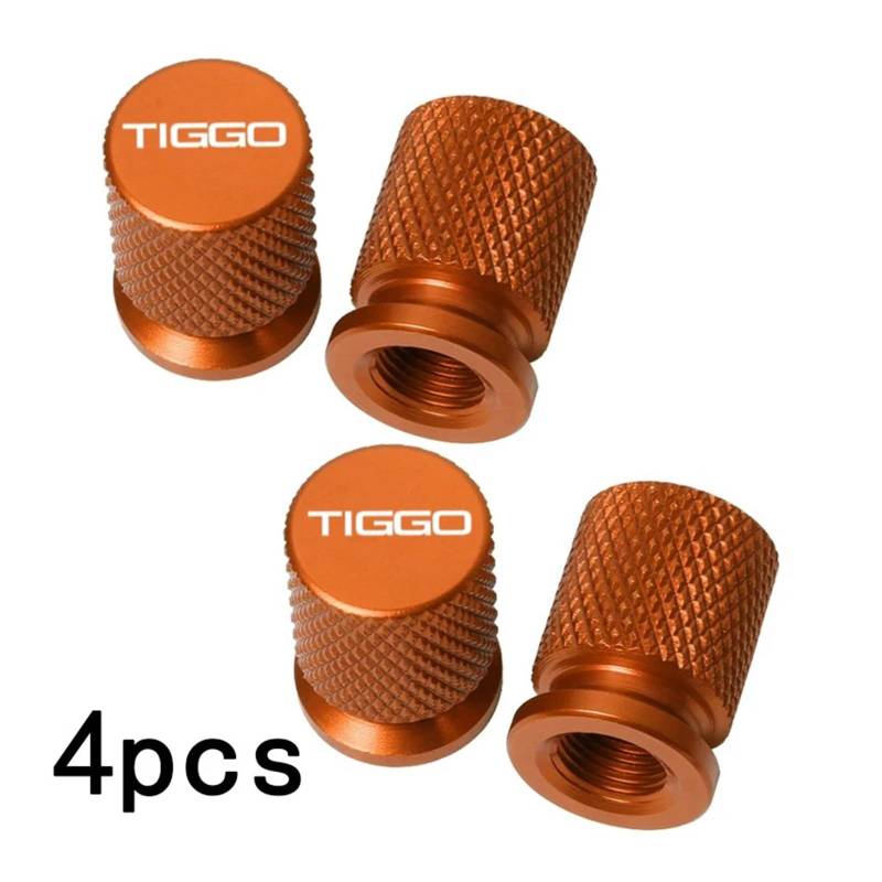 Reifenventilkappen Für Chery Tiggo Logo Tiggo 2 Pro 7 Pro 8 Pro 5X Auto Rad Reifen Ventilkappen Reifen Vorbau Abdeckungen Airdust Wasserdicht 4 Stücke(Orange) von KFHBNI