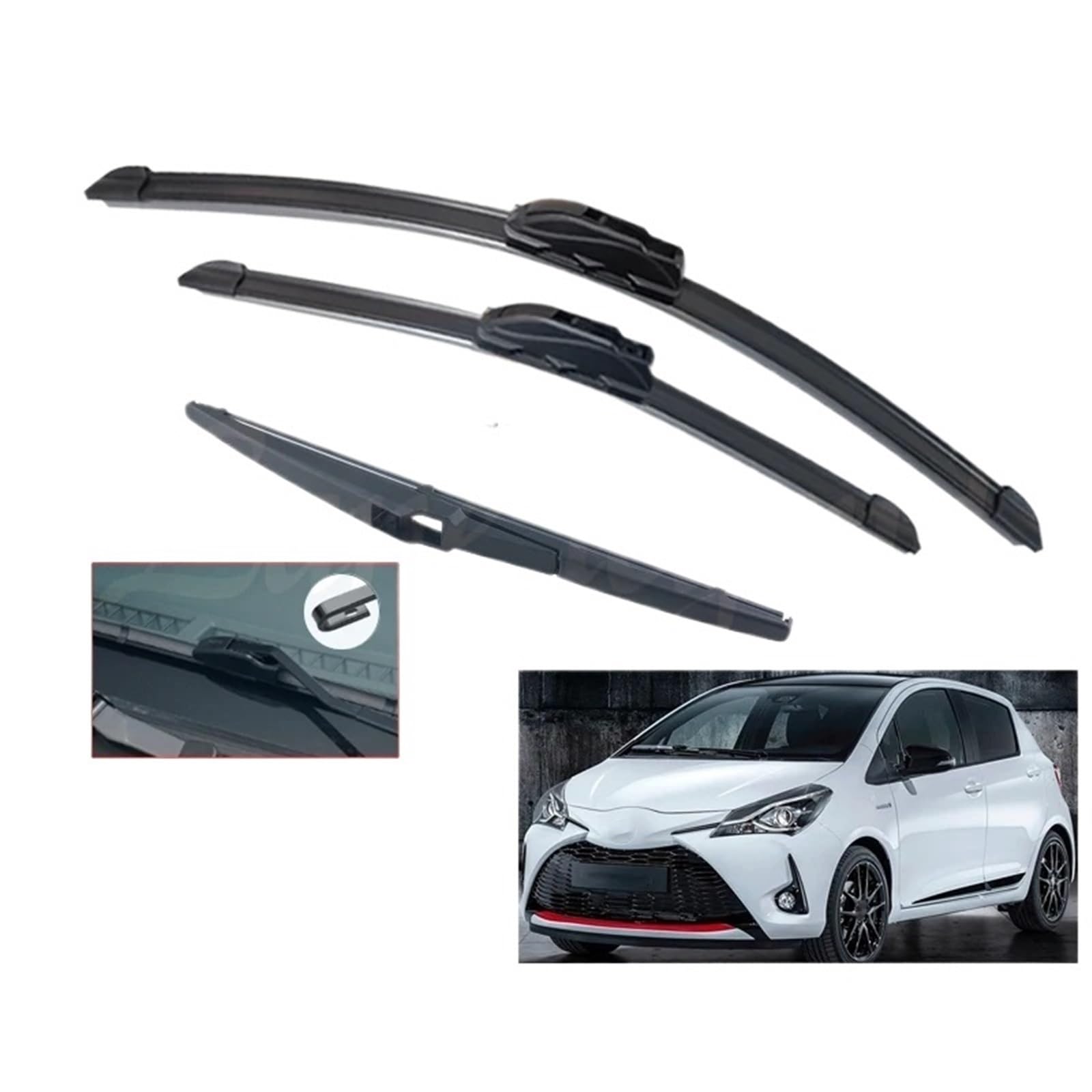 Auto-Wischerblätter/Passend for Toyota Yaris MK3 Schrägheck 2011-2019 24"+14"+12" Wischerblätter vorne und hinten, Bürstenschneider, Zubehör 2014 2015 2016 2017 2018 Car Windscreen Wiper von KFJFDHES