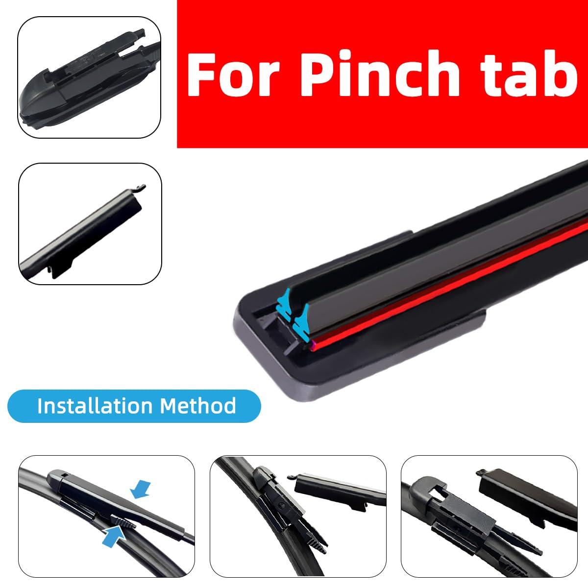 Auto-Wischerblätter Auto-Scheibenwischerblätter, universell, weiche Doppelschicht, Gummi, rahmenlos, halterungslose Bürsten, Zubehör, Windschutzscheibe, Fensterfront Car Windscreen Wiper(For Pinch tab von KFJFDHES