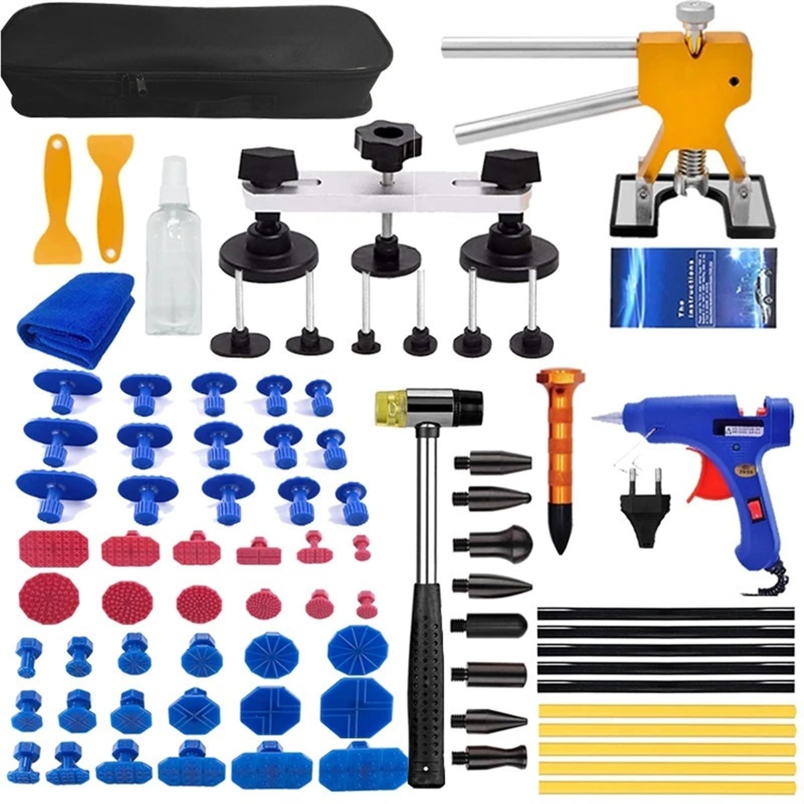 Ausbeulwerkzeug,Beulenzieher Auto Auto-Blech-Dellen-Reparatur-Werkzeug-Set, professionelle Werkstatt, Karosserie-Ausbeul-Abzieher-Set, Kfz-Wartungs-Renovierungs-Set(Kit 1-76Pcs(1 Plug)) von KFXYSM