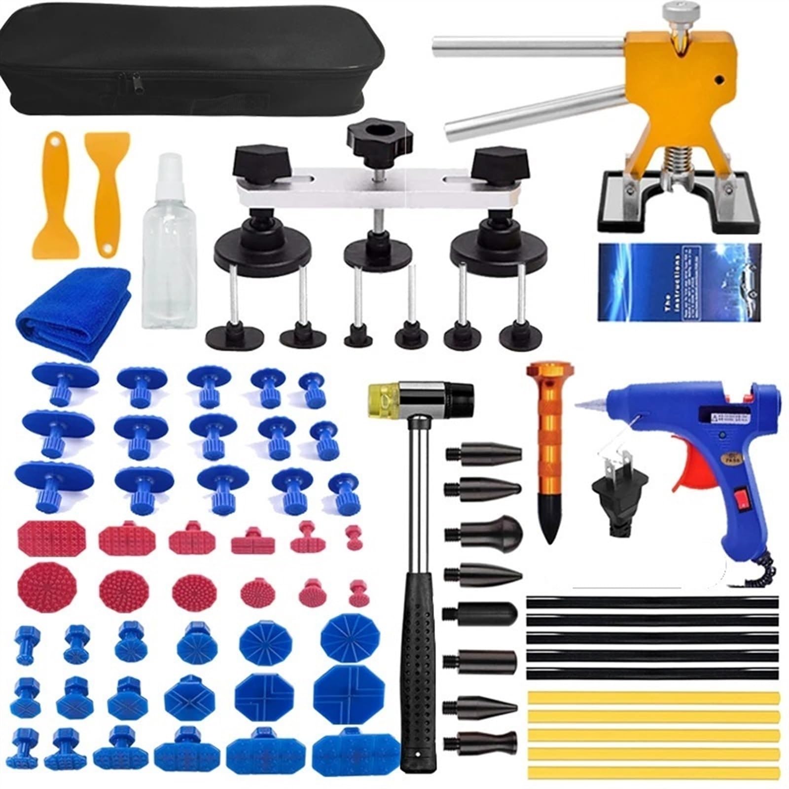 Ausbeulwerkzeug,Beulenzieher Auto Auto-Blech-Dellen-Reparatur-Werkzeug-Set, professionelle Werkstatt, Karosserie-Ausbeul-Abzieher-Set, Kfz-Wartungs-Renovierungs-Set(Kit 1-76Pcs(2 Plug)) von KFXYSM