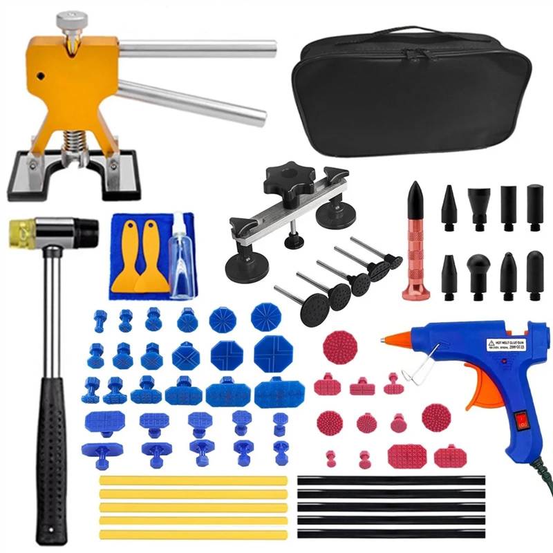 Ausbeulwerkzeug,Beulenzieher Auto Auto Paintless Körper Dent Entfernung Kits Auto Dent Reparatur Werkzeuge Automotive Dent Remover Saugnapf Dent Puller Tool Kit for Auto(Kit 5-76Pcs(1 Plug)) von KFXYSM