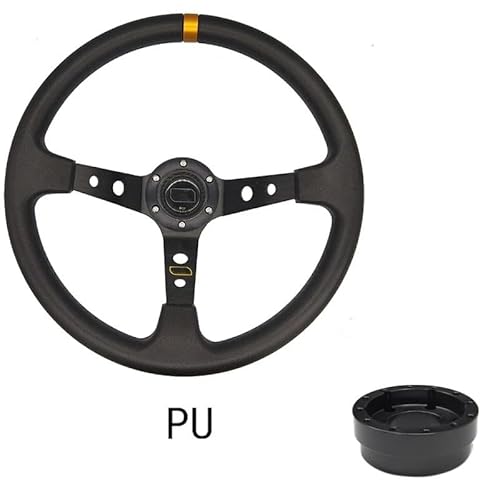 Lenkrad Auto,Steering Wheel 13/14 zoll Racing Lenkräder Tiefe Driften Sport Lenkrad Lenkrad Adapter PU Auto(Set A-PU) von KFXYSM