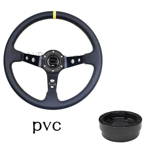 Lenkrad Auto,Steering Wheel 13/14 zoll Racing Lenkräder Tiefe Driften Sport Lenkrad Lenkrad Adapter PU Auto(Set A-PVC-A) von KFXYSM