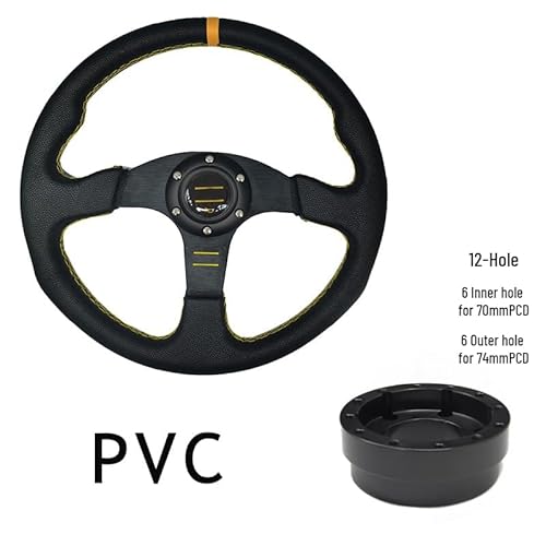 Lenkrad Auto,Steering Wheel 13/14 zoll Racing Lenkräder Tiefe Driften Sport Lenkrad Lenkrad Adapter PU Auto(Set A-PVC-B) von KFXYSM