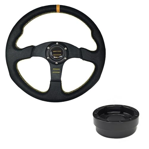 Lenkrad Auto,Steering Wheel 13/14 zoll Racing Lenkräder Tiefe Driften Sport Lenkrad Lenkrad Adapter PU Auto(Set A-PVC-B) von KFXYSM