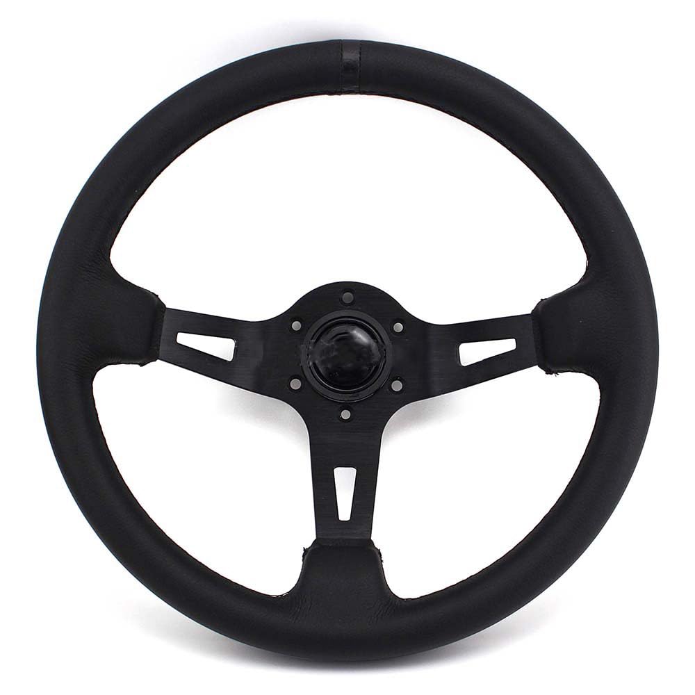 Lenkrad Auto,Steering Wheel 13 Zoll 330 MM Modifikations-Lenkrad-Werkzeuge Personalisiertes Leder Deep Disc Racing Drift Lenkrad-Zubehör(Black) von KFXYSM