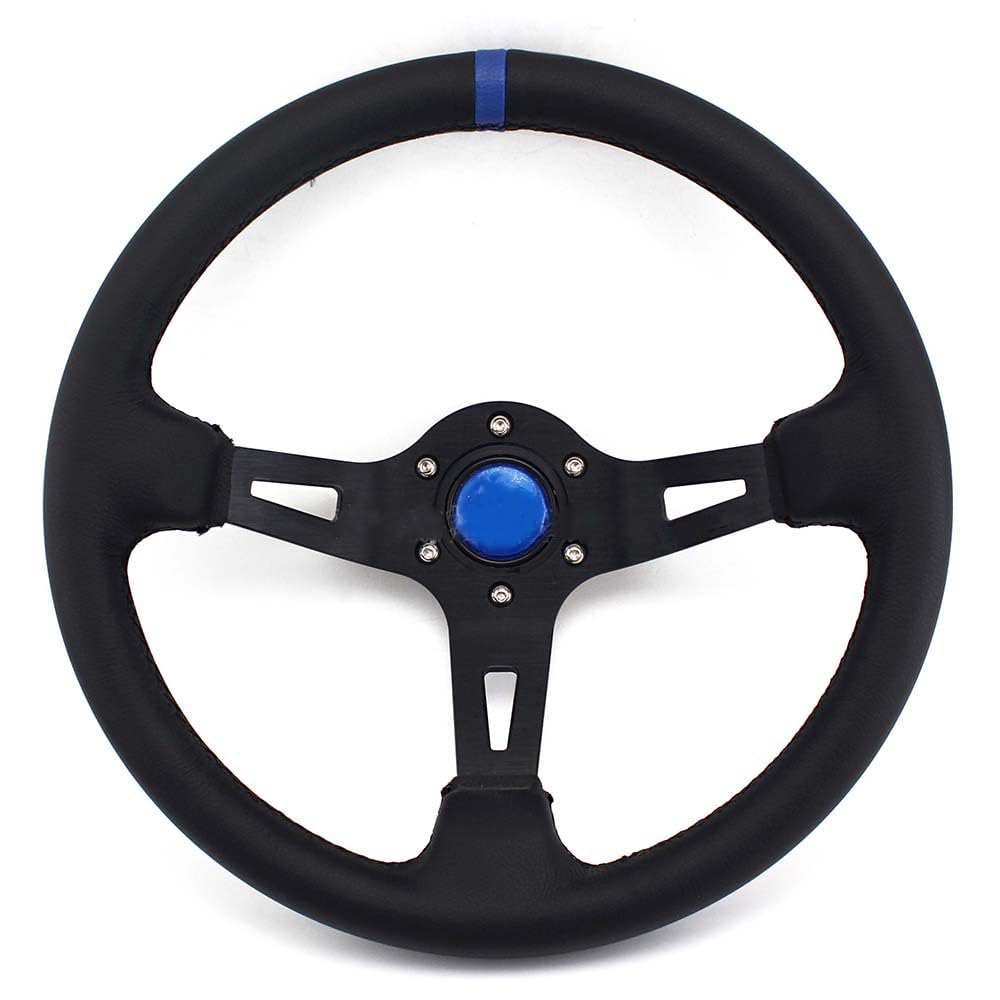 Lenkrad Auto,Steering Wheel 13 Zoll 330 MM Modifikations-Lenkrad-Werkzeuge Personalisiertes Leder Deep Disc Racing Drift Lenkrad-Zubehör(Blue) von KFXYSM