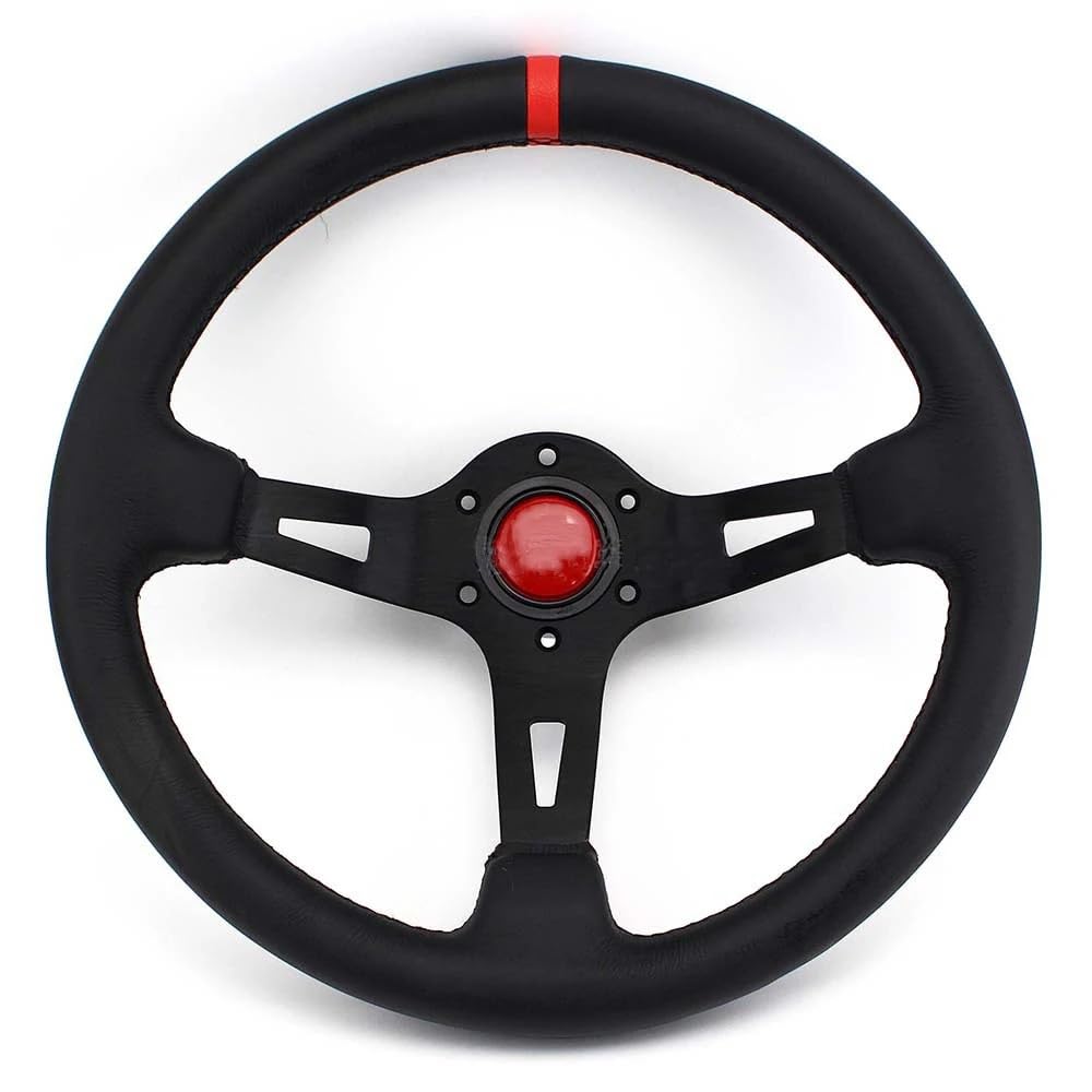 Lenkrad Auto,Steering Wheel 13 Zoll 330 MM Modifikations-Lenkrad-Werkzeuge Personalisiertes Leder Deep Disc Racing Drift Lenkrad-Zubehör(Red) von KFXYSM