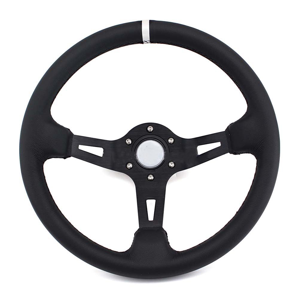 Lenkrad Auto,Steering Wheel 13 Zoll 330 MM Modifikations-Lenkrad-Werkzeuge Personalisiertes Leder Deep Disc Racing Drift Lenkrad-Zubehör(White) von KFXYSM