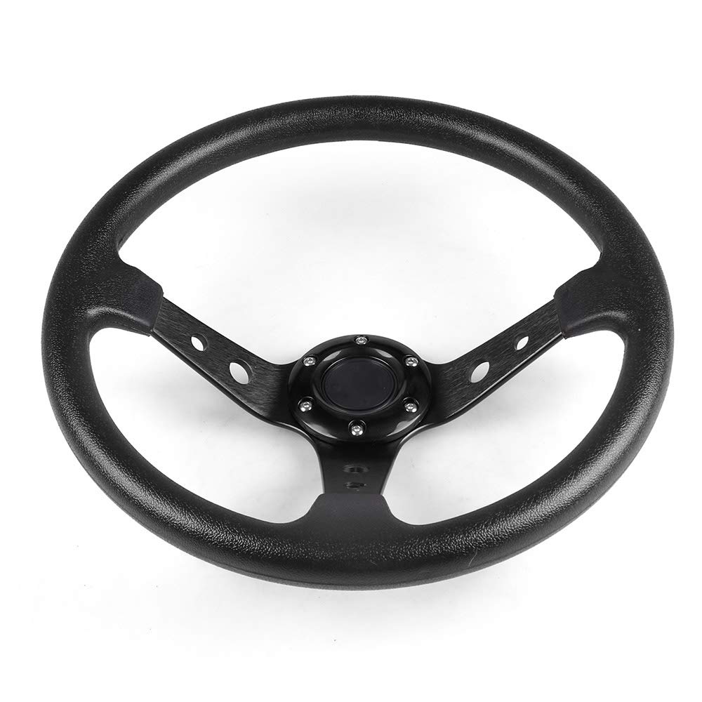 Lenkrad Auto,Steering Wheel 14 Zoll 350 mm PU-Leder-Auto-Rennlenkrad Aluminiumlegierung Deep Corn Dish Sport Drifting Lenkräder(Black) von KFXYSM