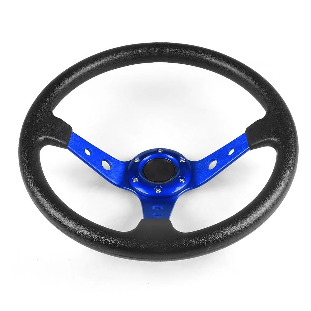 Lenkrad Auto,Steering Wheel 14 Zoll 350 mm PU-Leder-Auto-Rennlenkrad Aluminiumlegierung Deep Corn Dish Sport Drifting Lenkräder(Blue) von KFXYSM