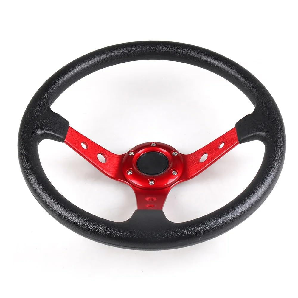 Lenkrad Auto,Steering Wheel 14 Zoll 350 mm PU-Leder-Auto-Rennlenkrad Aluminiumlegierung Deep Corn Dish Sport Drifting Lenkräder(Red) von KFXYSM