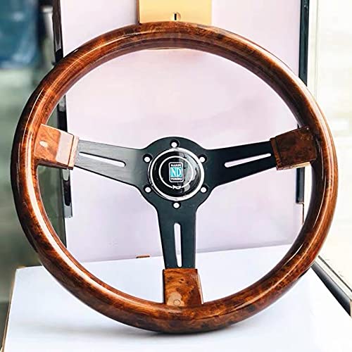 Lenkrad Auto,Steering Wheel 14 Zoll Rennwagen Lenkrad kopieren Holzlenkrad mit schwarzem Speichen Klassisches Lenkrad(Copy Wood) von KFXYSM