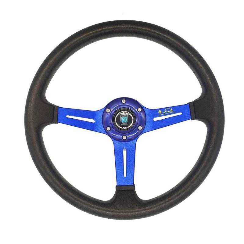 Lenkrad Auto,Steering Wheel 14 Zoll Rennwagen Lenkrad kopieren Holzlenkrad mit schwarzem Speichen Klassisches Lenkrad(PU-blue) von KFXYSM