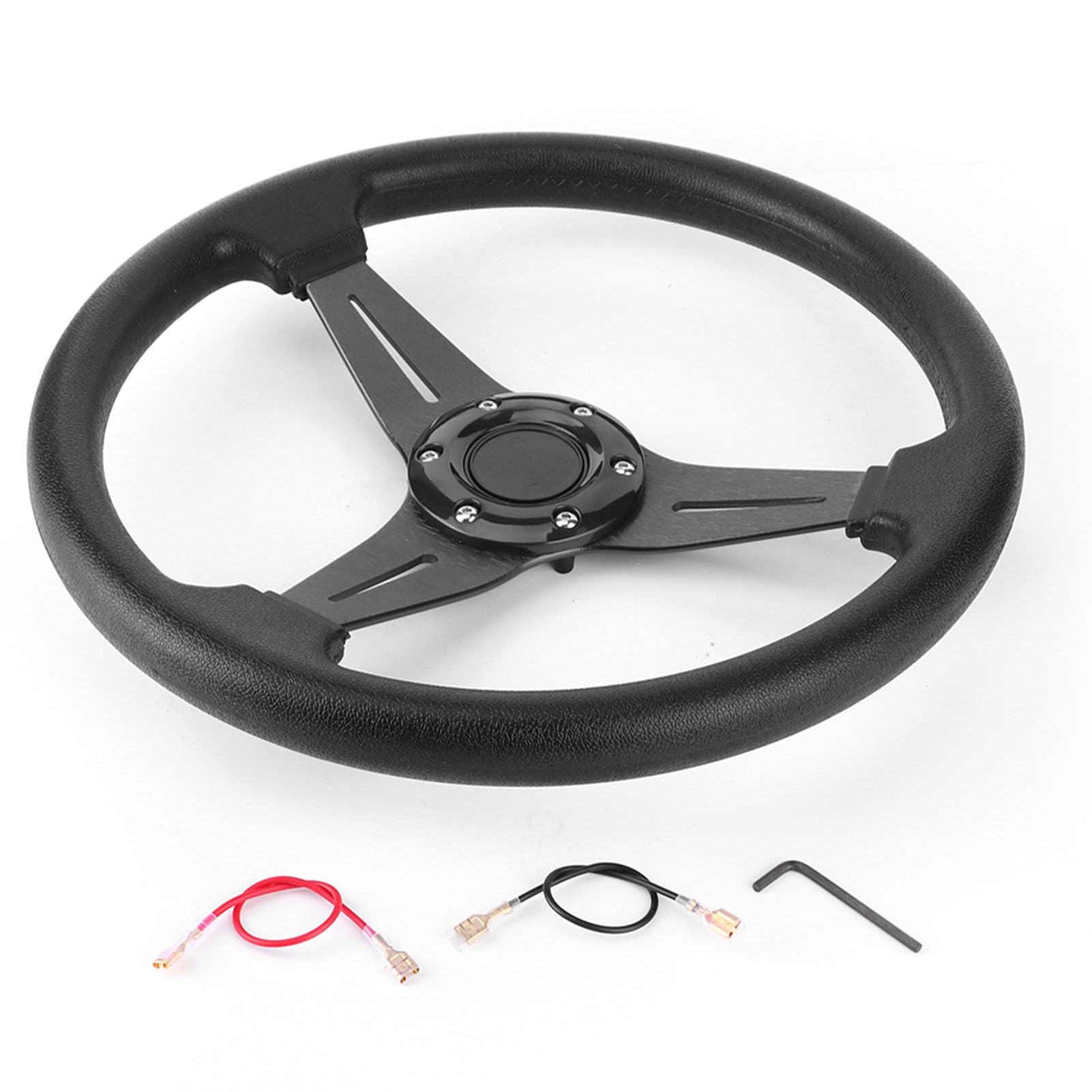 Lenkrad Auto,Steering Wheel 14-Zoll-Sportlenkrad, Rennwagen-Driftlenkrad, Ersatz-Aluminiumlegierung, PU-modifiziertes Zubehör(Black) von KFXYSM